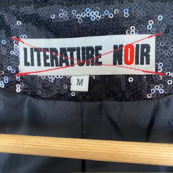 Literature Noir Black Sequin Blazer Formal Lined Pockets Open Front Women's M - Picture 4 of 13